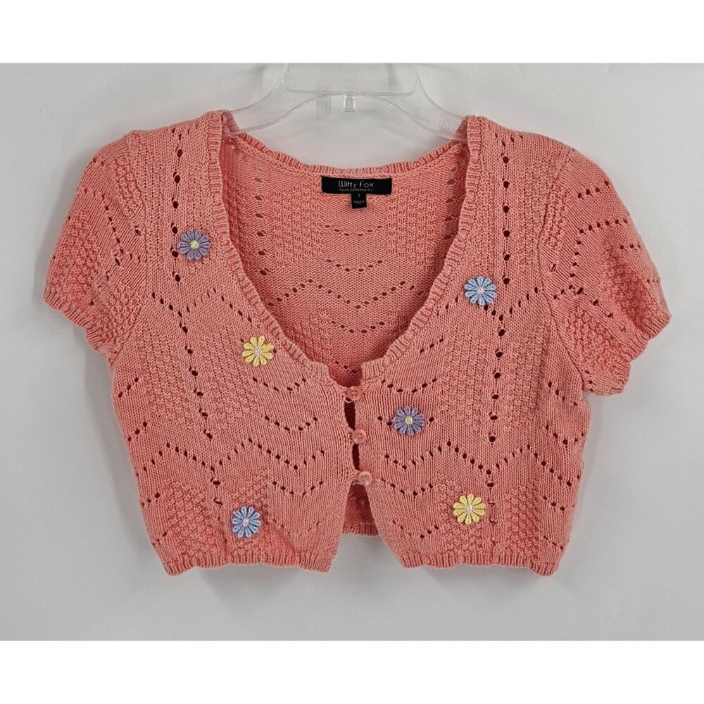 Witty Fox Crochet Cardigan Cottagecore Coquette Fairy Pink Dainty Whimsical S